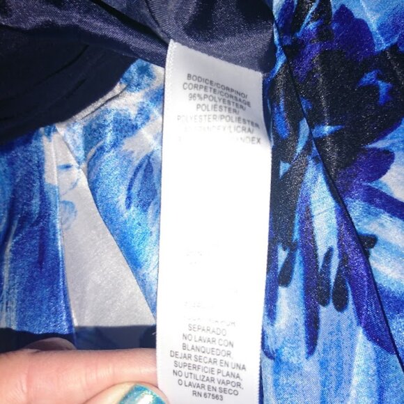 NWT SLNY A-Line Dress Blue Size 10 Halter Floral Pleated Mini $119 - Picture 4 of 11